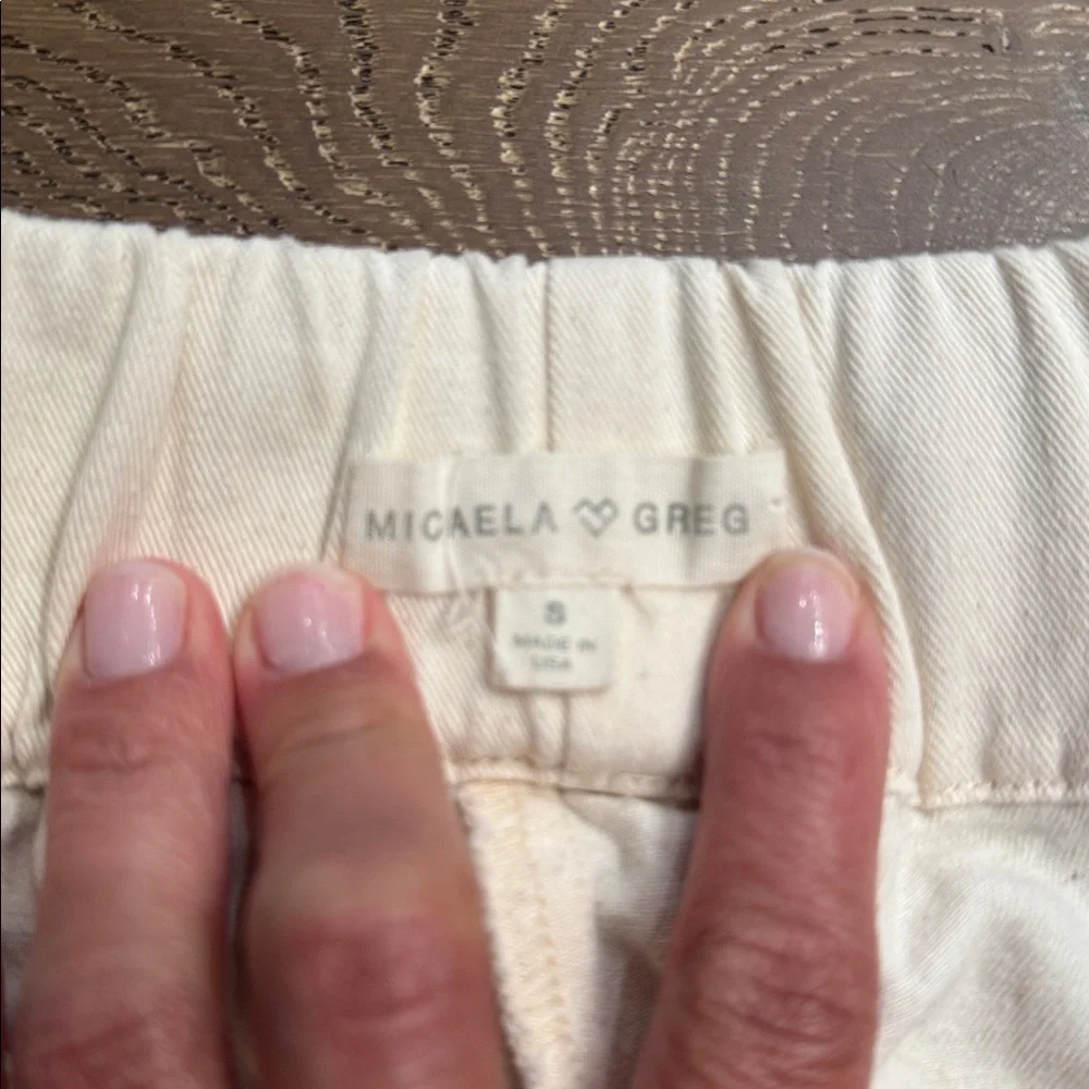 Micaela Greg Linen Blend Elastic Waist Cropped Pants Neutral Minimal size S - Picture 2 of 3